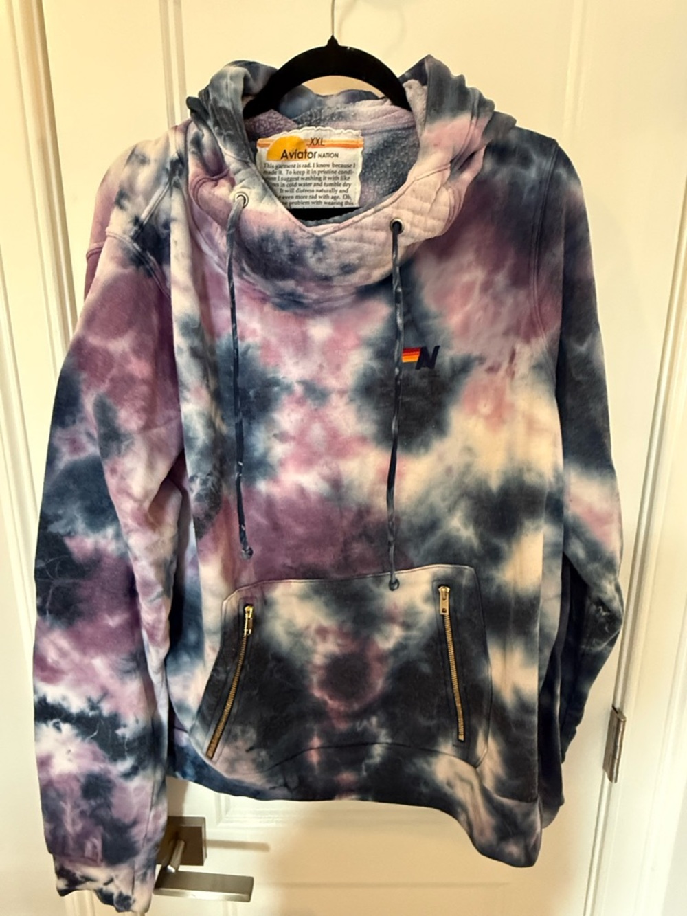Aviator Nation Purple Blue White Tie-Dye Pullover Hoodie